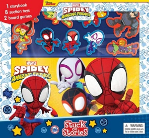 Marvel Spidey and his Amazing Friends Stuck on Stories 8 toy suction cups, a board game to enjoy